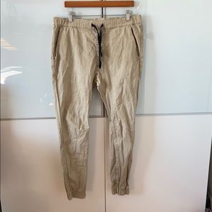 Khaki colored jogger pants skinny fit sz M